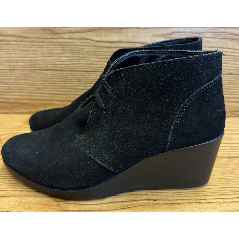 Crocs Leigh Boots Women's 7.5‎ Black Suede Leather Zip Up Wedge Ankle Booties